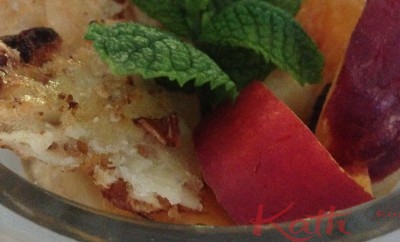 soupe de peches et nectarines, amandes Polignac
